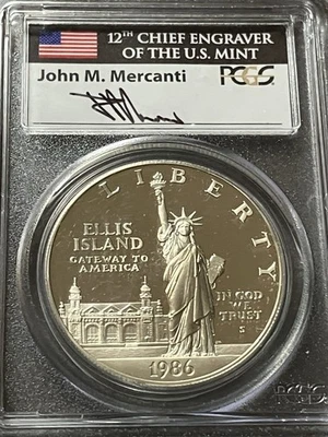 1986 S PCGS PR69 DCAM $1 90% SILVER STATUE OF LIBERTY MERCANTI SIGNED - Image 1 of 3