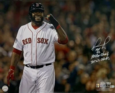 DAVID ORTIZ Autographed "HOF 22, 3x WS Champs" 16" x 20" Photo FANATICS LE 1/34 - Image 1 of 2