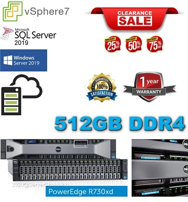 Dell PowerEdge R730xd 44-Core E5-2699v4 512GB DDR4 1.92TB SSD 28.8TB SAS 10K LOT - Image 1 of 4