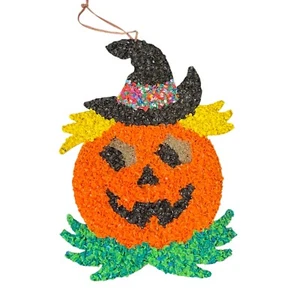 Vintage Halloween Melted Plastic Popcorn Pumpkin Jack O Lantern Wall Decoration - Picture 1 of 14