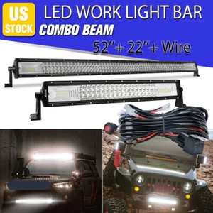 52'' 22'' LED Work Light Bar Flood Spot Work Pods Driving Offroad Truck + Wiring - Picture 1 of 19