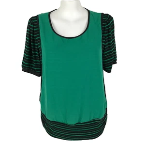 Best Top Green Size 48 16 18 Black Stripe Short Sleeve Stretch Chiffon Overlay - Picture 1 of 12