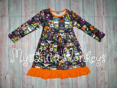 NUEVO Vestido Jack Skellington Pesadilla Antes de Navidad Niñas Manga Larga Volantes Foto 1 de 4