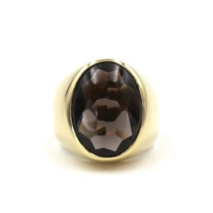 ~6.40ct Oval Cut Smoky Quartz Pinky Ring in 18k Yellow Gold - Picture 1 of 12