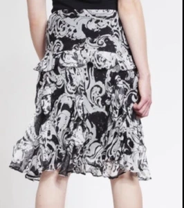 Falda de Gasa Lauren Ralph Lauren Negra Perla Paisley Arrugada Volantes Línea A S - Imagen 1 de 11