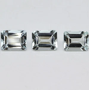 7x9 MM Natural Unheated Light Blue Aquamarine Emerald Cut 3 Pcs Lot For Jewellry - Picture 1 of 6