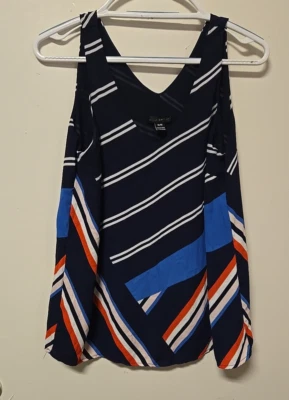 Willi Smith NAVY & WHITE Sleeveless V Neck Lined Blouse Women's Medium Foto 1 de 4