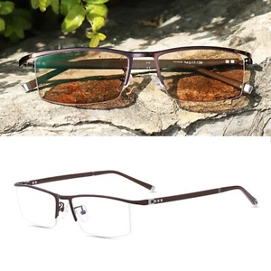 Men's Half Rim Transition Photochromic Brown Reading Glasses Sunglasses Readers - Picture 1 of 25