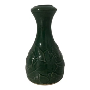 Vintage Rowe Pottery Works Green Maple Leaves Stoneware Vase 6" 3D Design - Picture 1 of 13