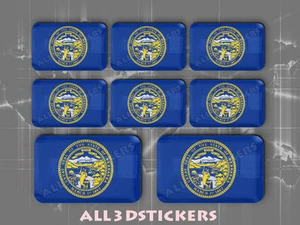 8 x 3D Stickers Resin Domed Flag Nebraska - USA Adhesive Decal Vinyl - Imagen 1 de 1