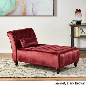 Velvet Chaise Lounge Lounger Living Room Bedroom Sofa Tufted Chair Garnet Red - Picture 1 of 12