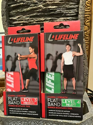 Lote de 2 bandas de resistencia de goma planas Lifeline EE. UU. - Nivel 3 + Nivel 4 Foto 1 de 4