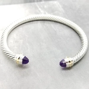 David Yurman 5mm Cable 14k Gold Sterling Silver Amethyst Cuff Bangle Bracelet - Picture 1 of 7