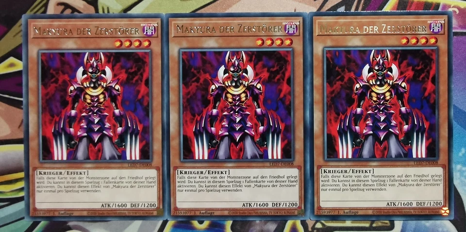 3x Makyura der Zerstörer LED7-DE008 RARE DEUTSCH 1.Auflage PLAYSET NM Yu-Gi-Oh! - Bild 1 von 1