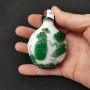 chinese beijing carved glass snuff bottle women pink statue gift rare art love - Picture 1 of 10