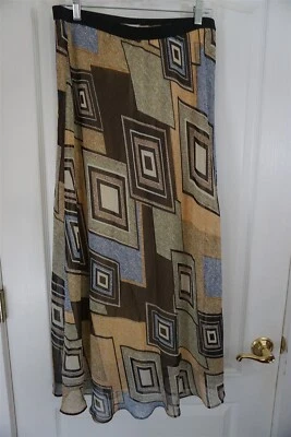 Pleione Geometric Brown Blue Midi Length Lined Skirt Size L - Image 1 of 4