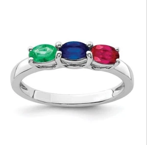 Ruby Emerald Sapphire multi stone Ring, 925 Sterling Silver Wedding band ring - Picture 1 of 4