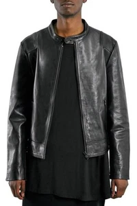 NEW Topman 'AAA Collection' Black Leather Collarless Biker Jacket- Medium - Picture 1 of 10