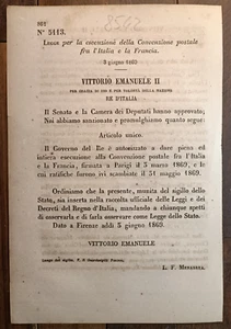 1869 Gesetz Für Die Postkonvention Zwischen Frankreich Und Italien-8542 - Bild 1 von 1