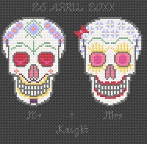 Cross Stitch Kit or Pattern - Florashell - Candy Skulls Wedding Sampler - Picture 1 of 1