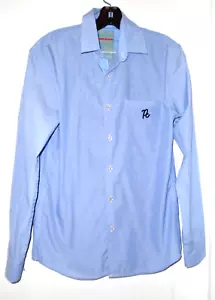 Camisa ajustada de bolsillo para hombre talla pequeña 35" algodón a rayas azul/blanco con cambio de bolsillo - Imagen 1 de 6