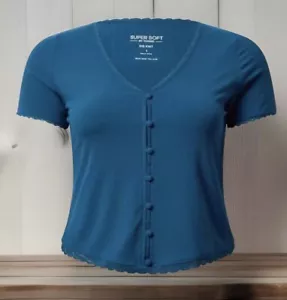 NWT Torrid Size 1 Women’s XL V-Neck Short Sleeve Shirt Button Down Lace - Picture 1 of 5