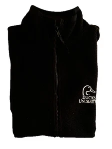 Ducks Unlimited Men's XL Black Fleece Sweater Vest Full Zip Mallard Logo - Picture 1 of 9