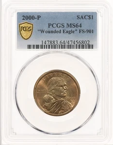 2000-P SAC$1 PCGS MS64 Wounded Eagle FS-901 Sacagawea Dollar Speared Variety - Picture 1 of 3