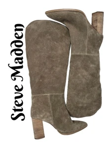 Steve Madden Bixby kniehohe Damenstiefel Größe 9,5 M hellbraun Leder zum Überziehen Blockabsatz - Bild 1 von 12