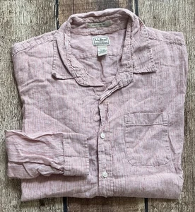 LL BEAN SLIGHTLY FITTED 100% LINEN STRIPED SPORT SHIRT RED MENS XXL REG EUC - Picture 1 of 8