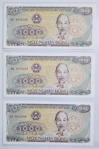 Viet Nam 1988 / 1,000 Dong 2digit Radar Serial number triplets 9939399 Gem UNC - Picture 1 of 3