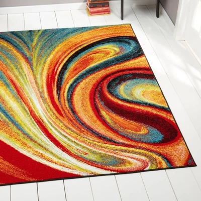 Swirls Twirls Multi-Color Area Ru 5x7 Abstract Carpet - Actual 5' 2'' x 7' 2'' - Image 1 of 4
