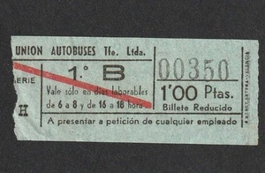 VINTAGE UNION AUTOBUSES TFE. LTDA. SPANISH BUS TICKET - TRANSPORT HISTORY SPAIN - Foto 1 di 1