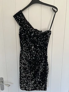 AX Paris Women’s Silver Velvet Sequin One Shoulder Mini Dress - Picture 1 of 5