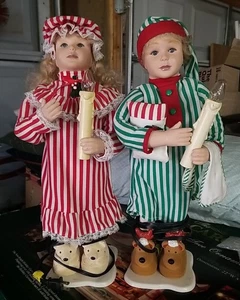 Vintage Holiday Creations 19" animierte Weihnachtsfigur Junge & Mädchen im Pyjama 1992 - Bild 1 von 15