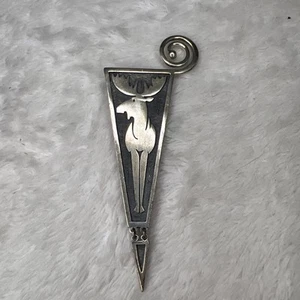 Geometric Moose Triangle Silver Toned Brooch 80s Look Hinged 3.5” - Picture 1 of 11