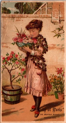 Flor vintage vitoriana menina Fleishman Bros. Cartão comercial loja de roupas Pittsburg - Imagem 1 de 3