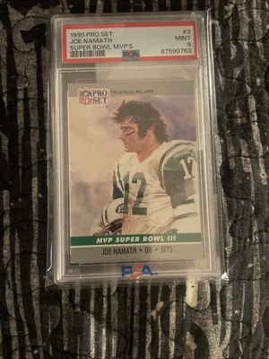 1990 PRO SET SUPER BOWL*MVP*🏈JOE NAMATH #3  PSA NINE👉POP 18 NEW YORK JETS RARE - Image 1 of 3