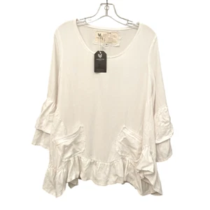 FARMHOUSE FROCKS MUJER SADIE FROCK BLANCO VOLANTES AMISH CUELLO REDONDO BLUSA TOP NUEVO CON ETIQUETAS - Imagen 1 de 8
