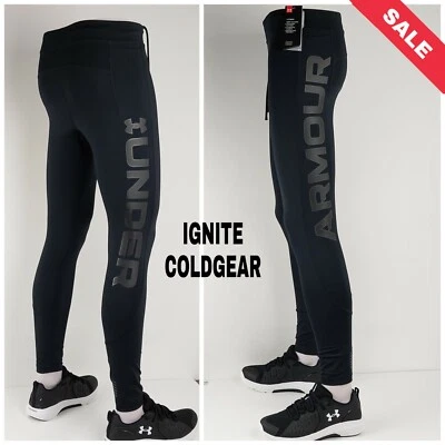 UNDER ARMOUR MENS TRAINING LEGGINGS UA IGNIGHT COLDGEAR COMPRESSION BLACK RRP£75 - Image 1 of 4