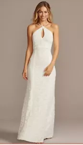 NUEVO Vestido David Novia Halter Blanco Encaje $199 Talla 6 - Imagen 1 de 10