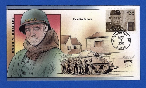 Scott 3394 Distinguished Soldiers Omar Bradley Hand Painted Bevil FDC 4/200 Cover