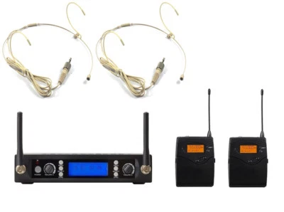 UHF Wireless Microphone System Dual Headset Mic Beige for Church School Weddings - Image 1 of 2