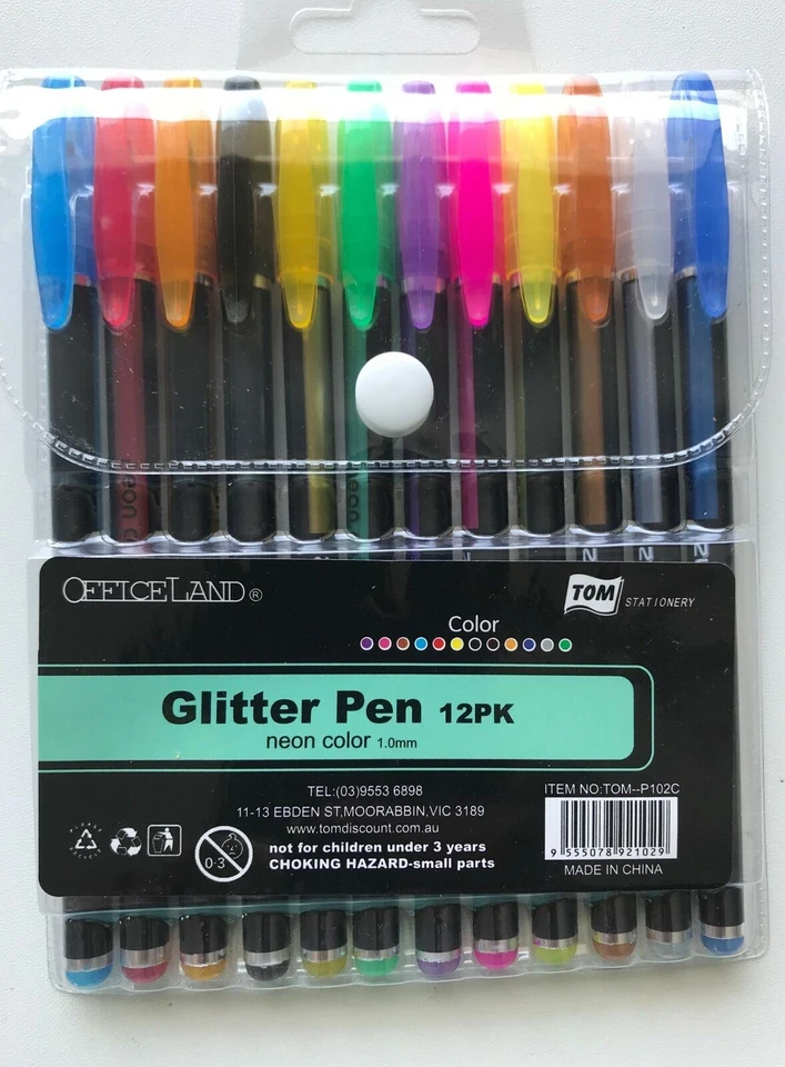 12 Pcs Glitter Gel Ink Pen Pens Art craft Neon Colour