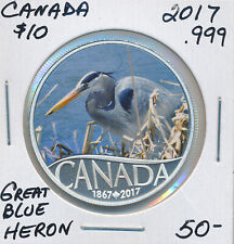 CANADA FINE SILVER 10 DOLLARS 2017 CANADA'S 150TH GREAT BLUE HERON