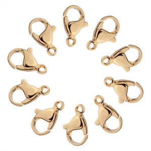 100 pcs Real 18K Gold Plated 304 Stainless Steel Lobster Claw Clasps 12x7x4mm - Picture 1 of 10