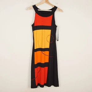 Joseph Ribkoff Black Red Orange Sleeveless Sheath Boat Neck Dress Womens Sz US 4 - Picture 1 of 7