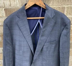 Herren Cole Haan 42 L blau/grau kariert Anzug Sakko Wolle Elasthan Blazer 2 Knöpfe LESEN - Bild 1 von 9