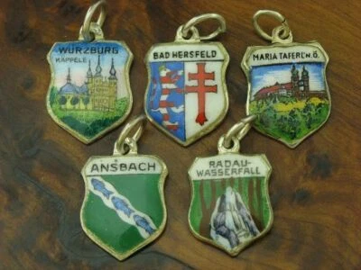 800 Silber Bettelarmband Wappen Anhänger / Charms / 5 Stück / Echtsilber / 5,9g - Bild 1 von 3