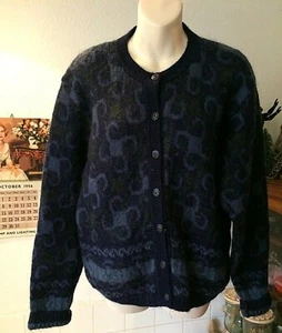 Vintage 1980's Equorian mohair blend thick dark blue knit button cardigan M - Picture 1 of 5